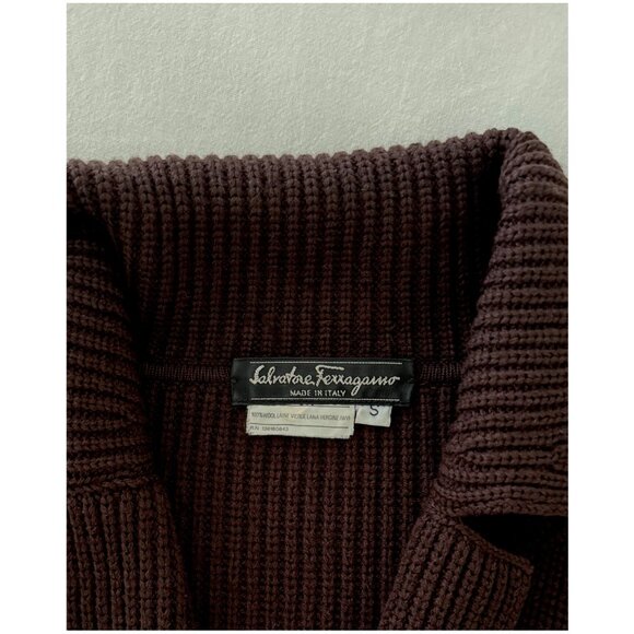 RARE Salvatore Ferragamo Collared Wrap Cardigan Sweater | Brown | Size Small - Picture 4 of 8